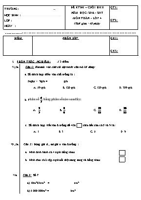 Đề kiểm tra định kỳ cuối học kì II môn Toán Lớp 4 - Năm học 2016-2017 - Đề 5